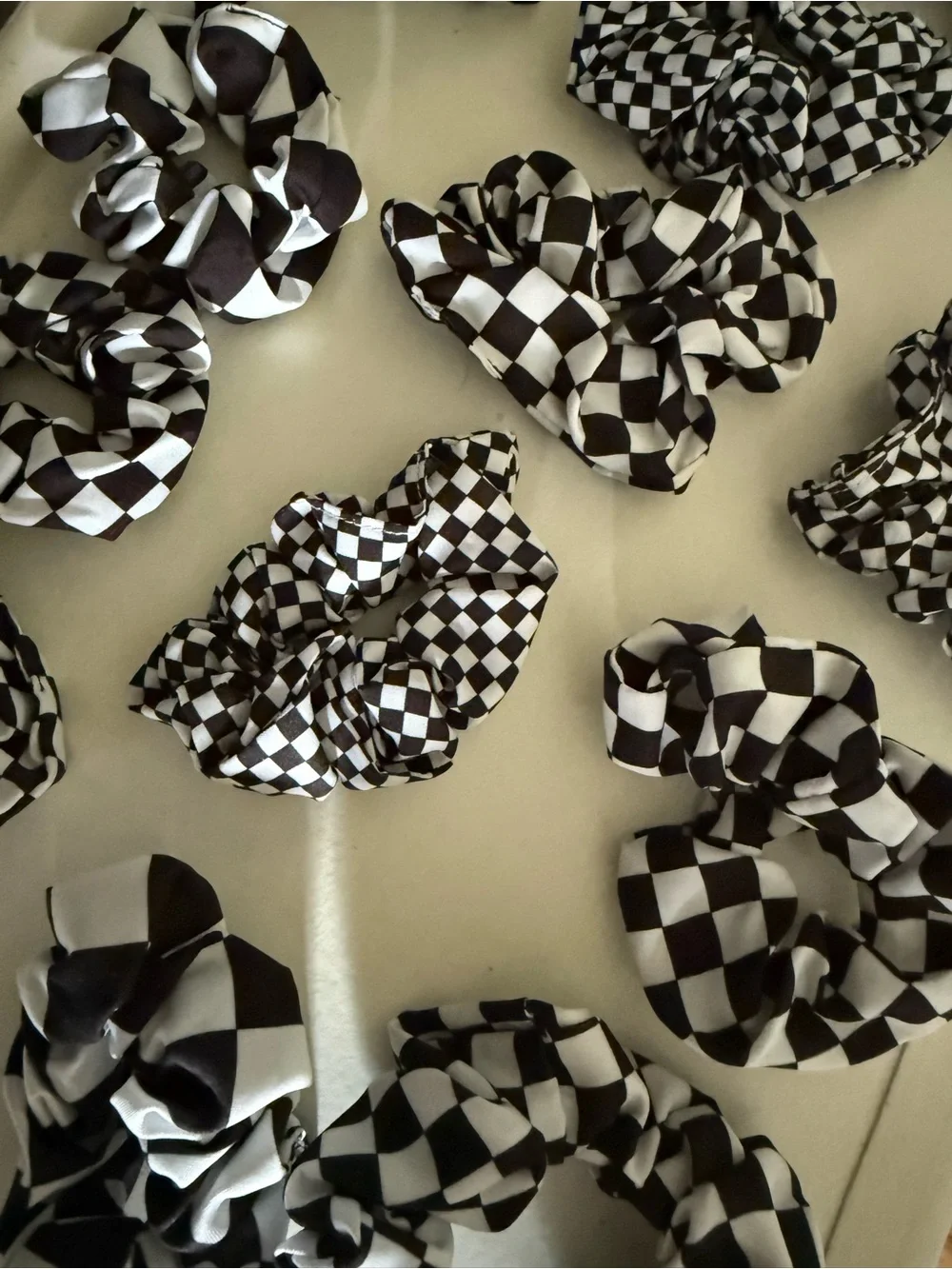 Lot of 16 new black white checkered hair scrunchies